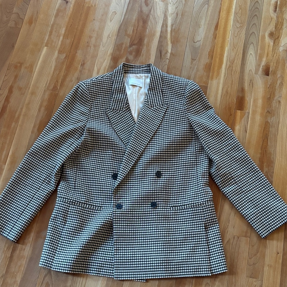Rebecca Taylor Black and Cream Double-breasted Houndstooth Blazer